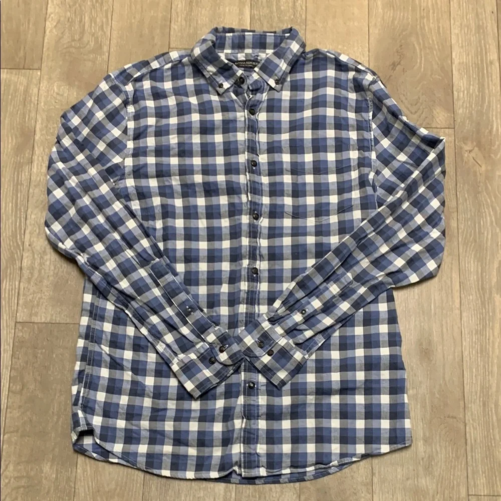 Mens‎ Banana Republic Luxe Flannel Slim Fit Gingham Button Up Casual Shirt